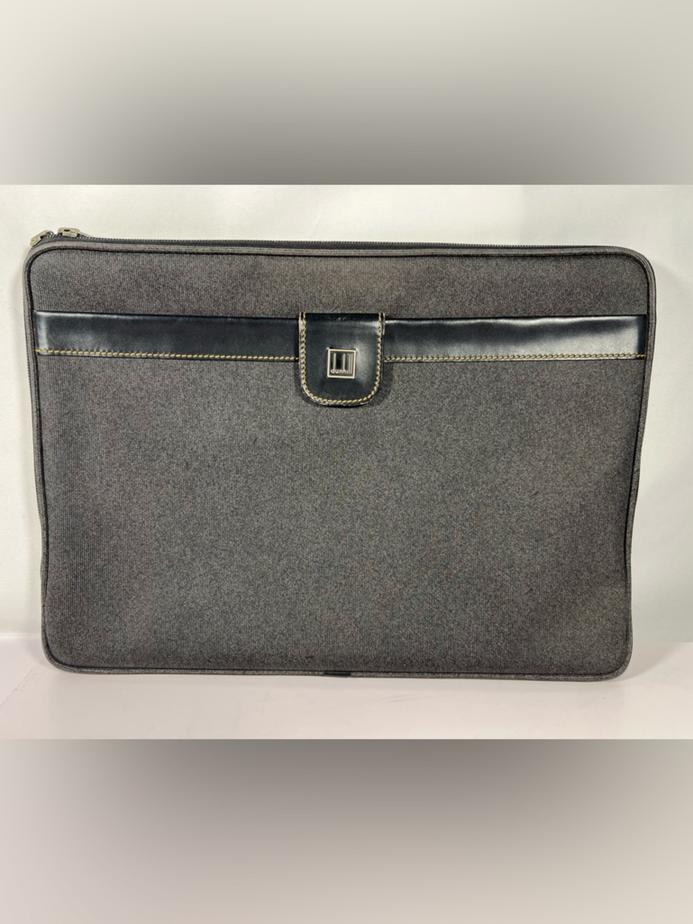7065: Unisex Dunhill Laptop Sleeve Portfolio Gray Canvas Leather Trim Case